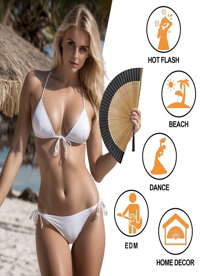 Zolee مروحة يدوية قابلة للطي من زولي للنساء - مروحة قابلة للطي بتصميم صيني ياباني عتيق من الخيزران والحرير - لتخفيف الهبات الساخنة، والرقص، والعروض، والديكور، والحفلات، وكهدية (خيزران أسود صغير) - Image 5